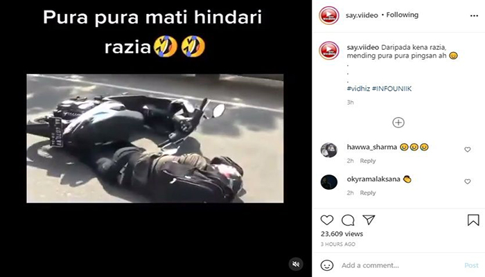 Viral Pengendara Motor Pura-Pura Mati Saat Hindari Razia. (Instagram/@say.viideo)