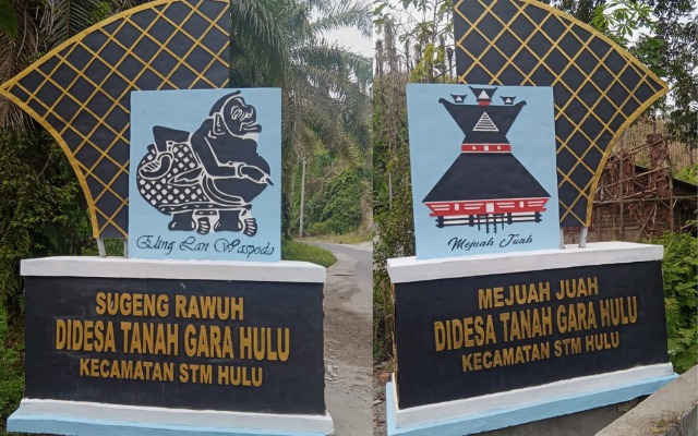 Gapura dengan dua bahasa yang terdapat di Desa Tanah Gara Hulu, Kecamatan STM Hulu, Kabupaten Deli Serdang.